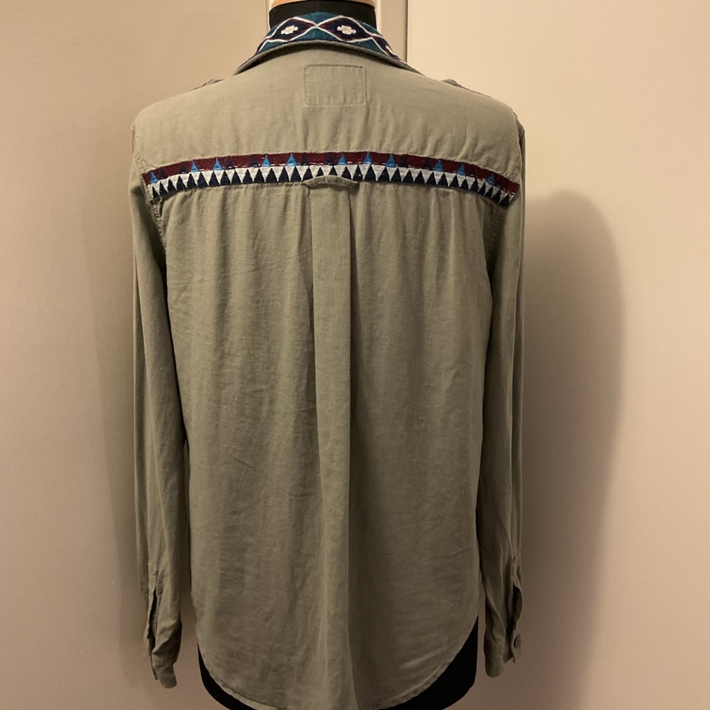 RAILS Kona Button-Front Linen Blend Embroidered Olive Green Shirt Size S Boho - Picture 8 of 8